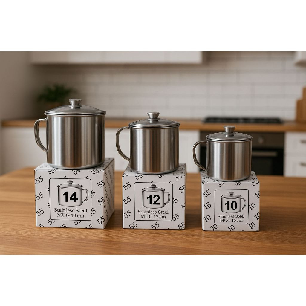 555 Mug stainless  cangkir + tutup