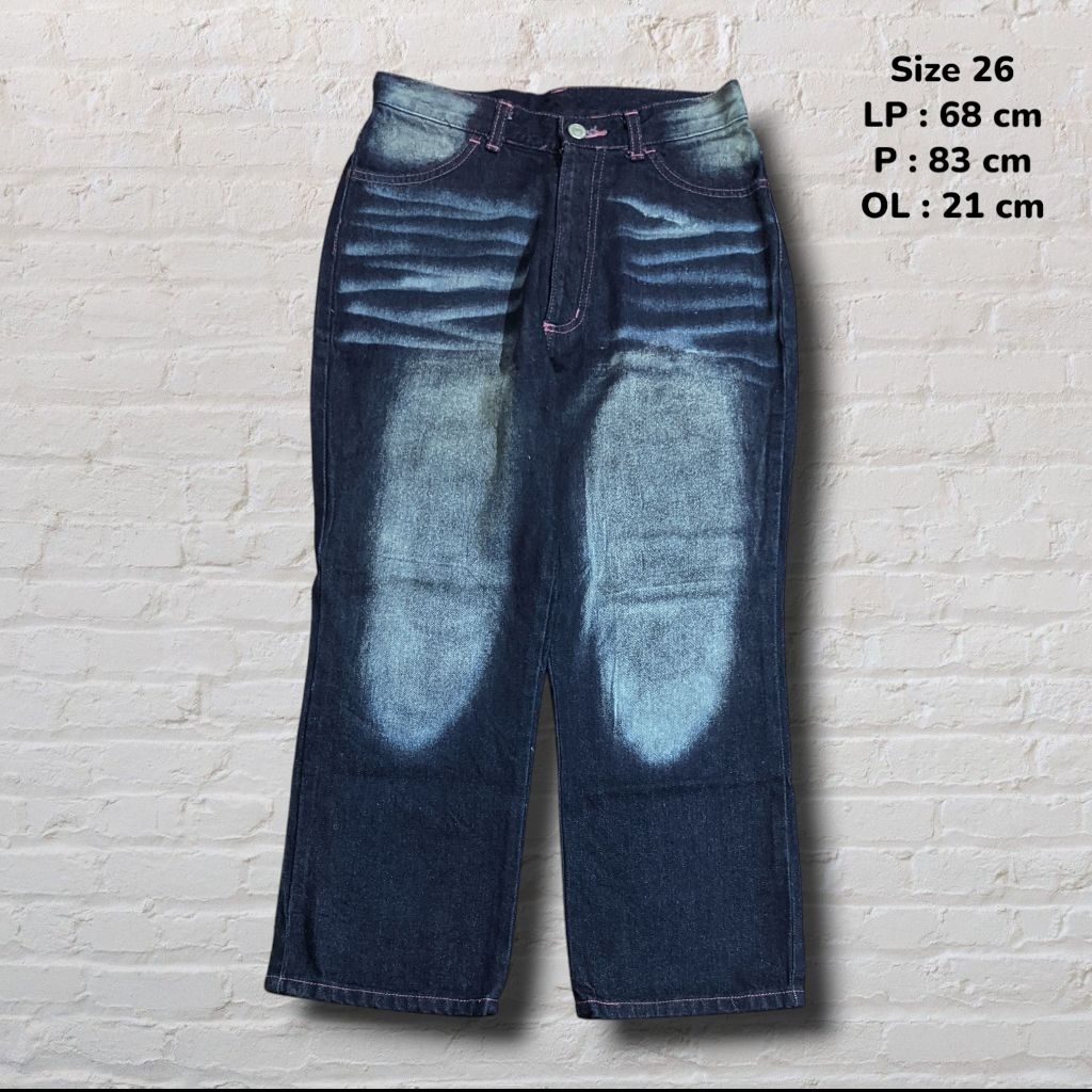 Size 26 Longpants Jeans 3/4 Hight Waist Dark Blue Washed Fading Y2k Second Preloved #CJ965