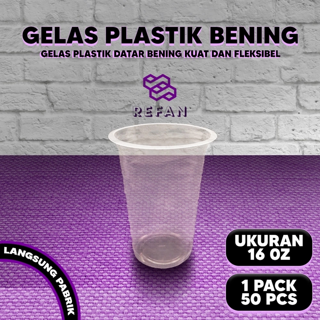 Gelas plastik DATAR bening 12gram ukuran 16oz / Cup Datar Tebal