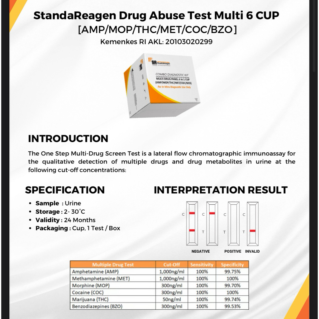 SR Multi 6 CUP/ 6 parameter SR/ Tes Narkoba