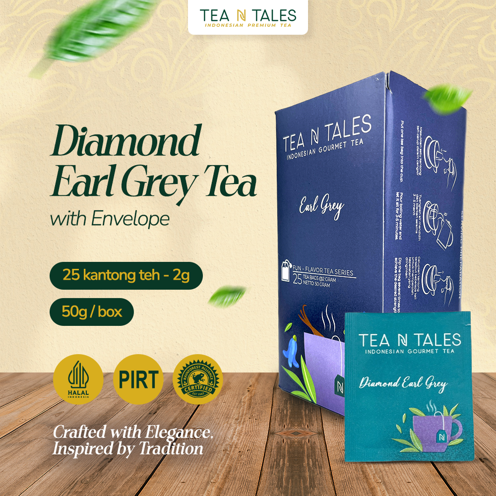 

TeaNTales Diamond Earl Grey - Premium Black Tea Rendah Kafein | 25 Envelope Tea Bags @2g