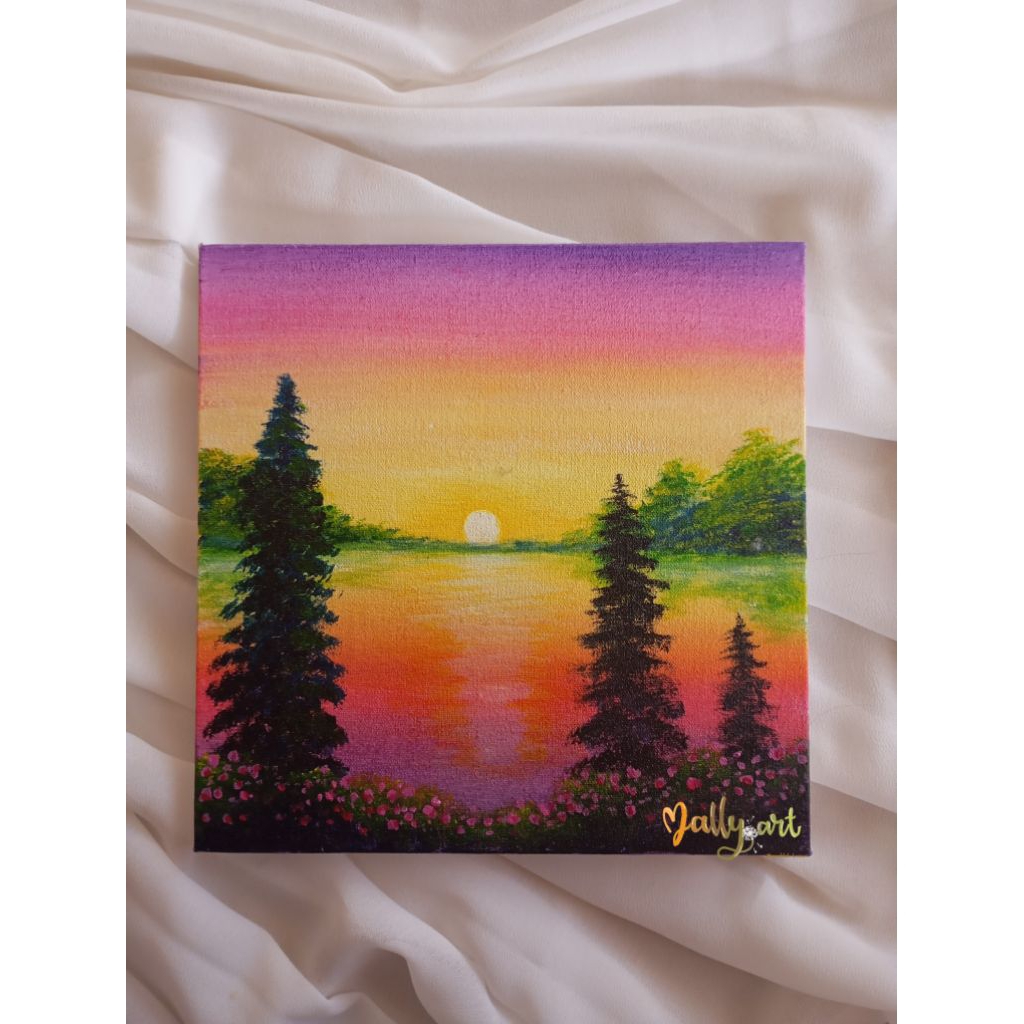 Lukisan Estetik/lukisan pemandangan/lukisan tangan/lukisan on canvas/