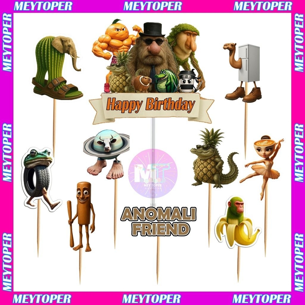 

Toper Cake/Toper Karakter/Toper Happy Birthday/Toper Ulang Tahun/Hiasan Kue Ulang Tahun/Toper Karakter ANOMALI FRIEND/Toper Tusukan Murah