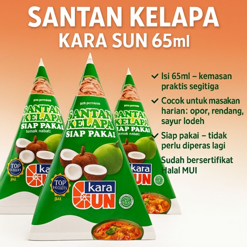 

Santan Kelapa Kara Sun 65ml Segitiga Siap Pakai – Santan Masak Praktis
