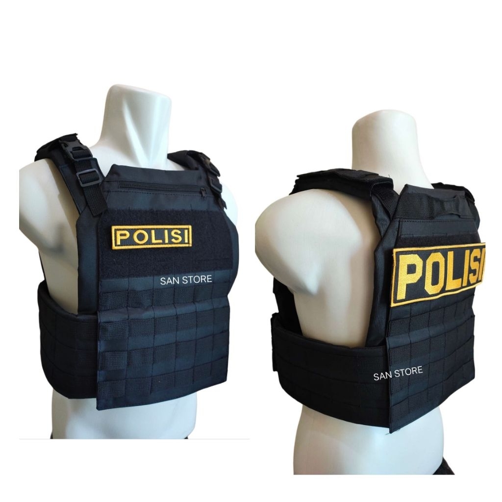 ROMPI ANTI ANGIN/BODY VEST POLISI TULISAN KUNING TANPA MAGASEN HITAM
