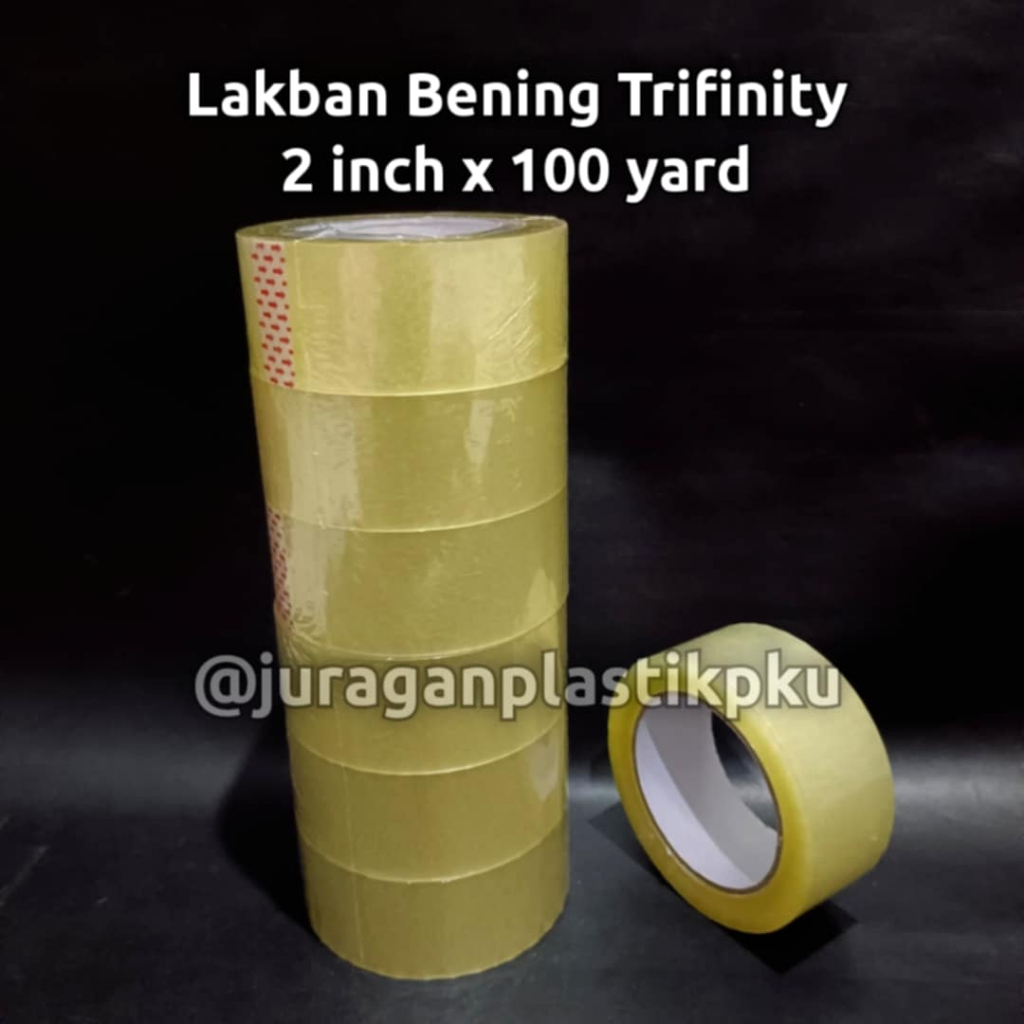 

Lakban Bening 2 Inch 100 Yard Trifinity Tape | Isolasi Selotip Putih 45mm 100yard 90 meter