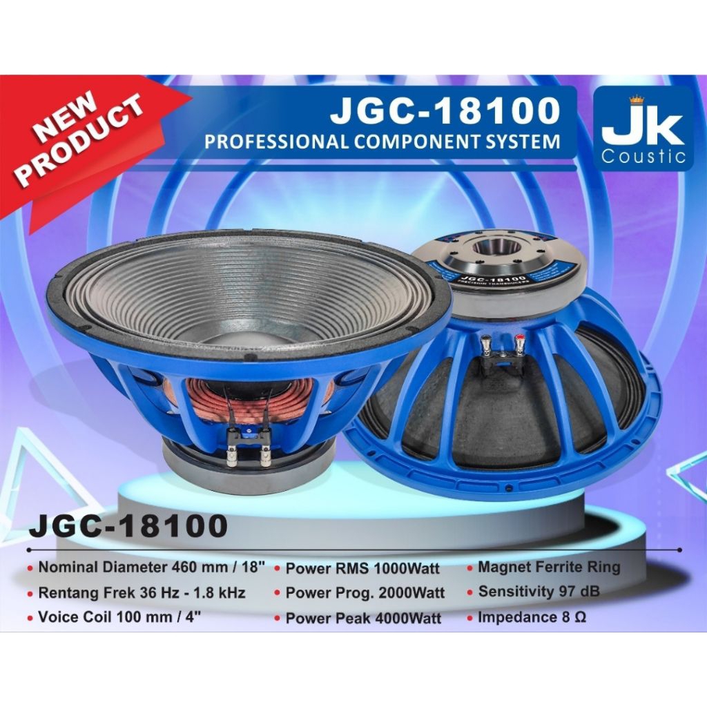 Speaker 18" JK Coustic JGC-18100 voice coil 4" Original