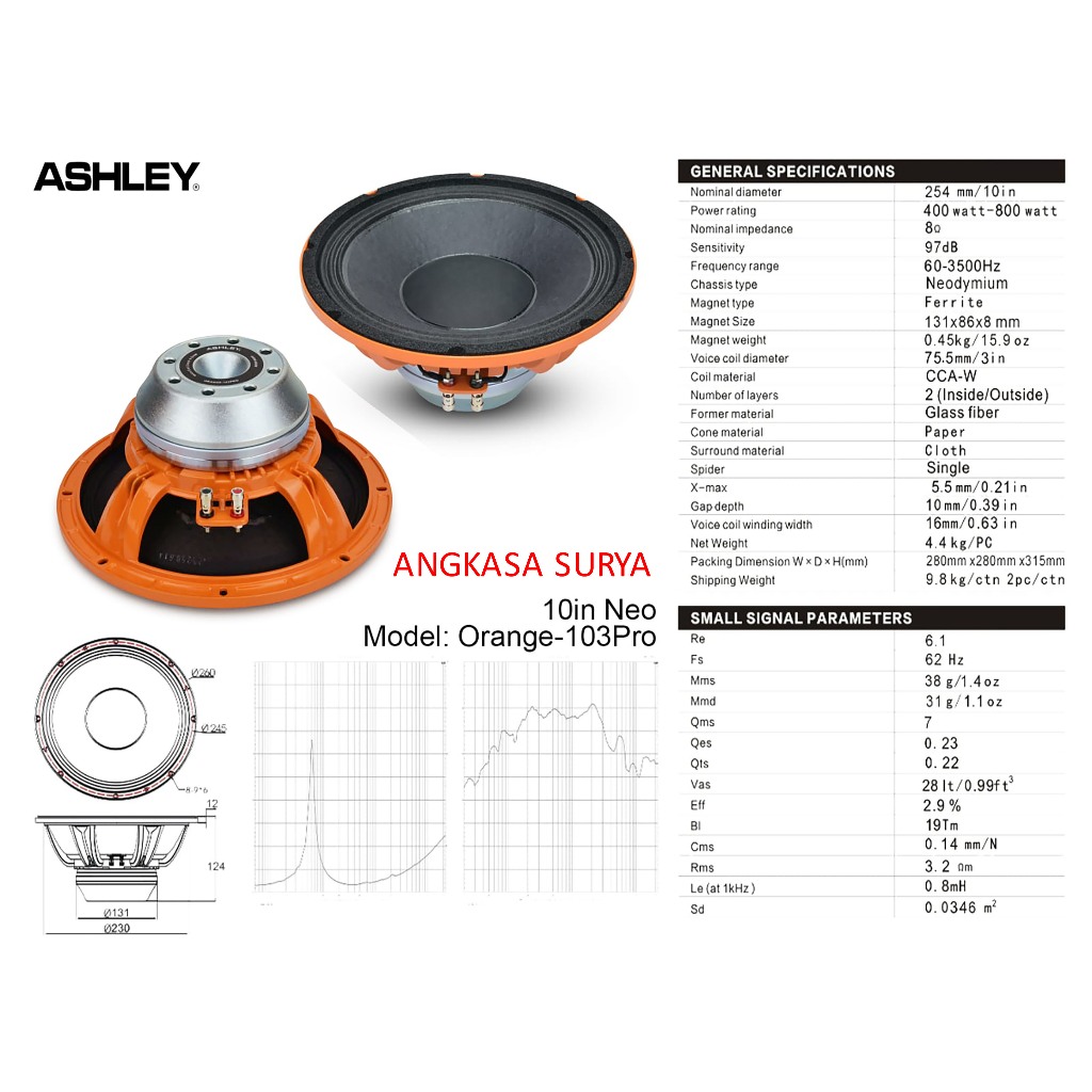 SPEAKER KOMPONEN ASHLEY ORANGE 103PRO ORIGINAL/ Speaker Component 10 inch Ashley Orange 103 Pro Neo