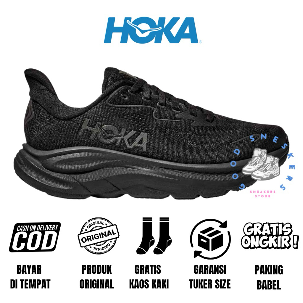 Sepatu Running Pria Hoka Original Hoka Clifton 10 Black