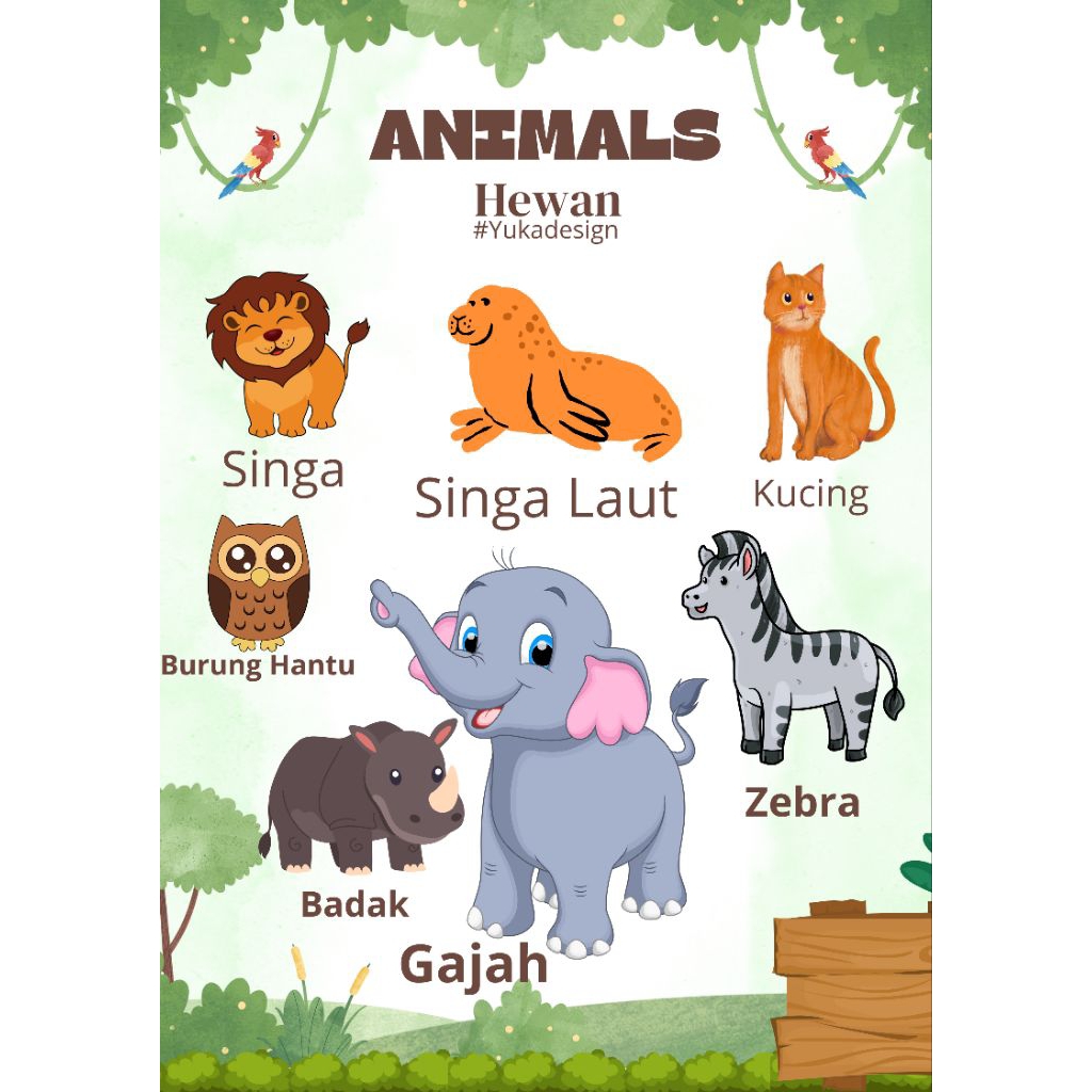 Poster Hewan belajar anak anak TK dan Sd.