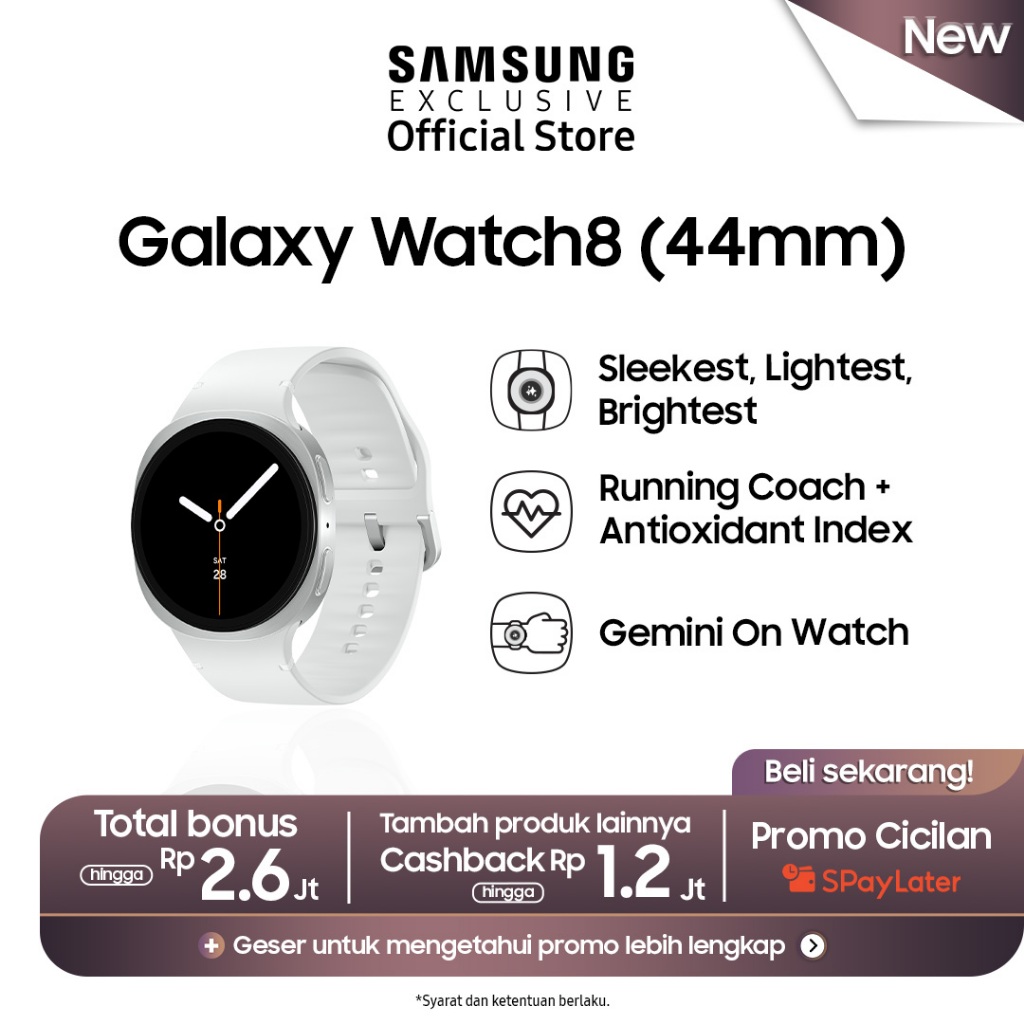 Samsung Galaxy Watch8 44mm - Silver | Bluetooth | Smart watch AI | Prosesor 3nm | Sleep Coaching