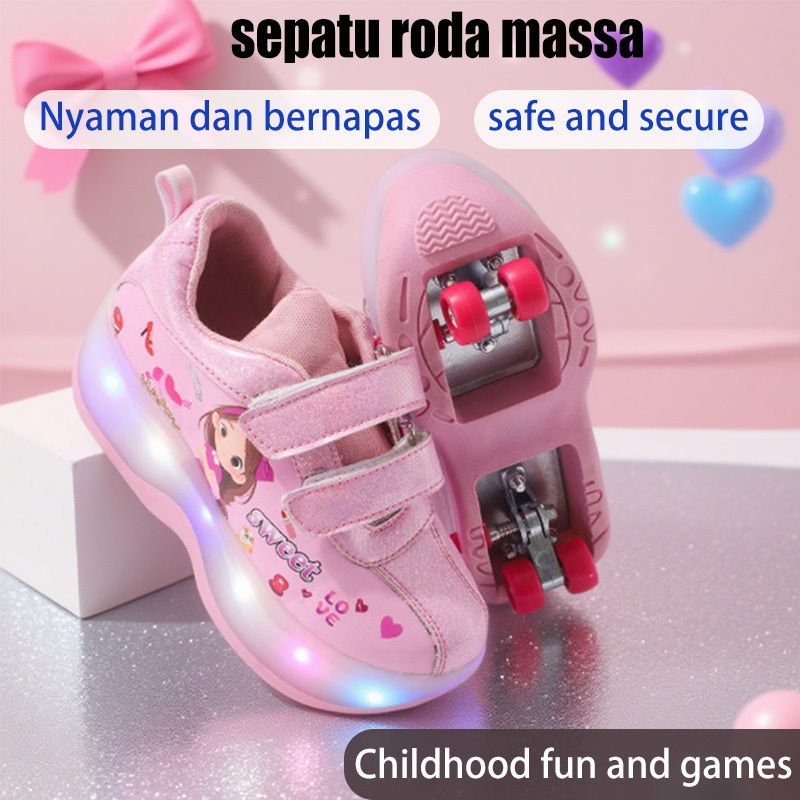 Deelion Sepatu Roda 4 Roda Lipat Anak - Warna Abu-abu, Uniseks dengan Roda Retraktil