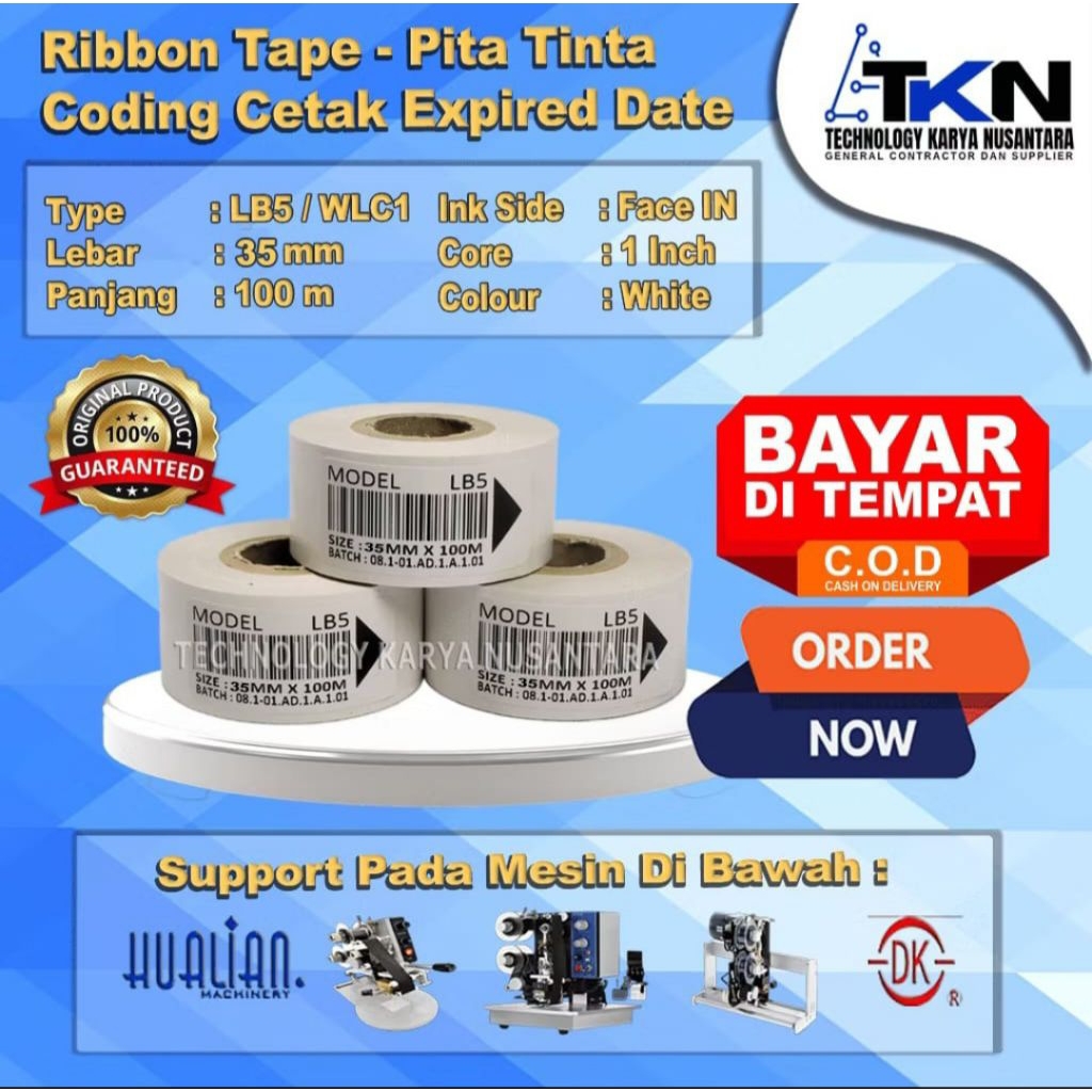 Ribbon Tape Hot Foil Type LB5 Ukuran 35mm x 100m Putih - Tinta Coding Expired Hot Stamping