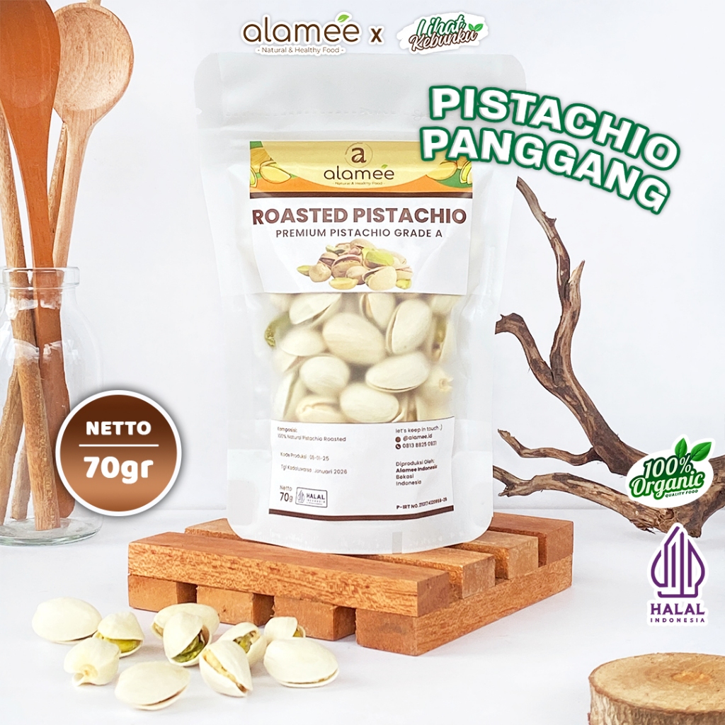 

ALAMEE Kacang Pistachio Roasted Pistacio 70gr Fustuk Panggang Organic Cangkang Renyah LIHAT KEBUNKU