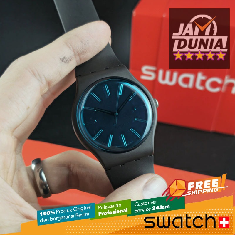 JAM TANGAN PRIA WANITA SWATCH ORIGINAL RESIN GREY BLUE ESSENTIALS SWATCH SO29C100 SWATCH SO29C 100 J