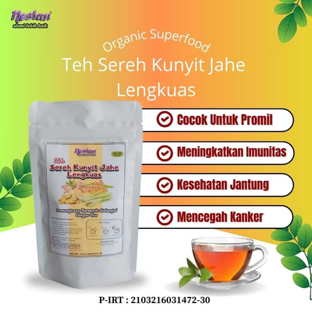 

TEH SEREH KUNYIT JAHE LENGKUAS | TEH HERBAL | 20 KANTONG TEH