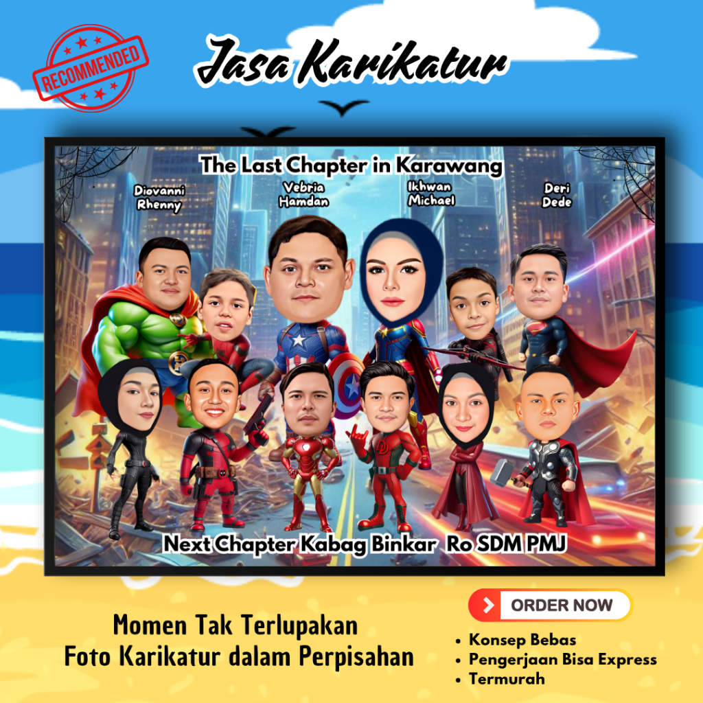 Jasa karikatur Custom Wajah & Request Konsep | karikatur perpisahan Teman Kerja, Atasan, Sahabat | k