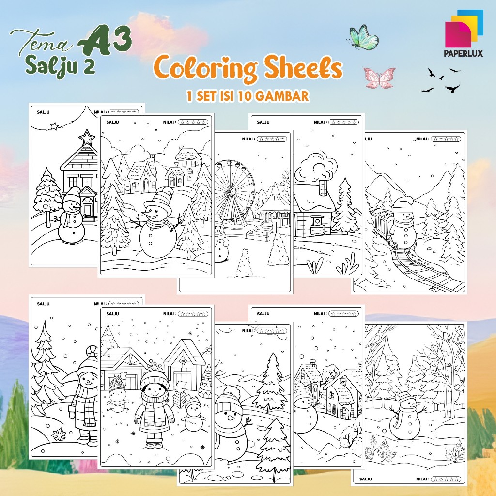 

KERTAS GAMBAR MEWARNAI TEMA SALJU - LEMBAR COLORING SHEETS FOR KIDS ISI 10 LEMBAR [A3] READY