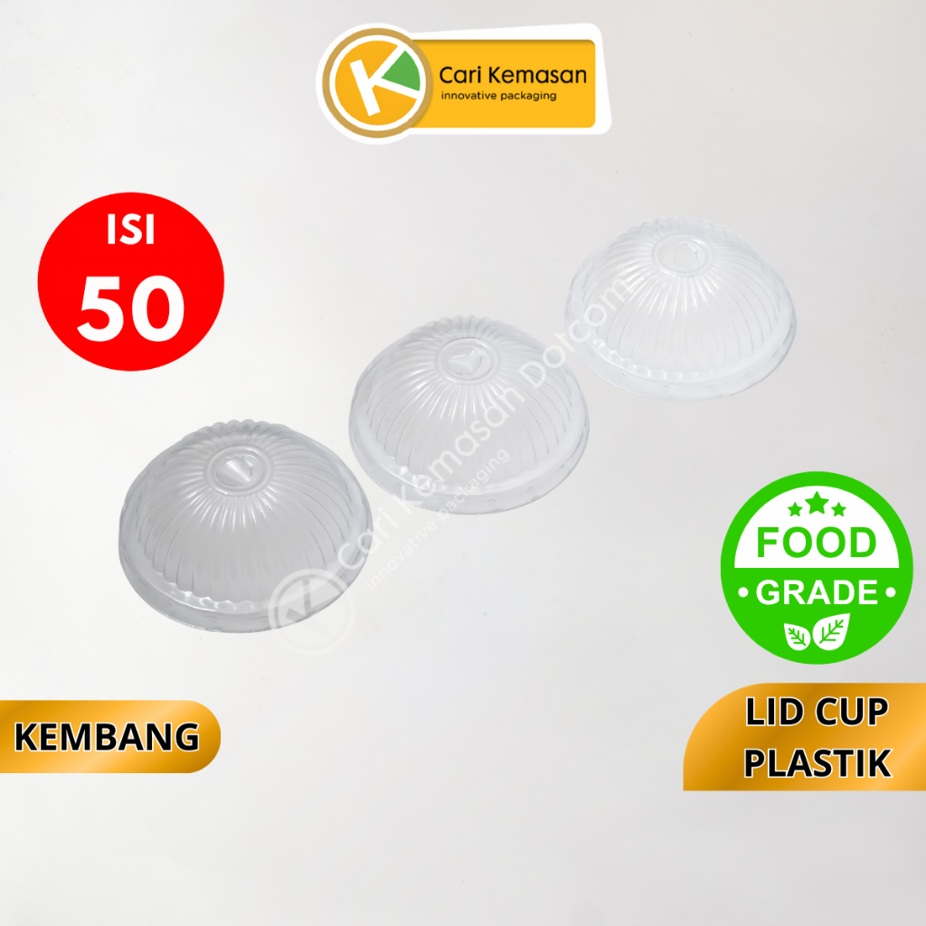 ISI 50 Tutup Gelas Plastik Dome 9.1 Kembang Lid Cup Bening Food Grade – Cocok untuk Es Kopi, Boba, J