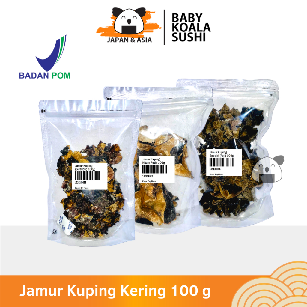 

BOKNI JAMUR KUPING KERING 100 g | Swallow Hitam Putih Fuji Black Fungus