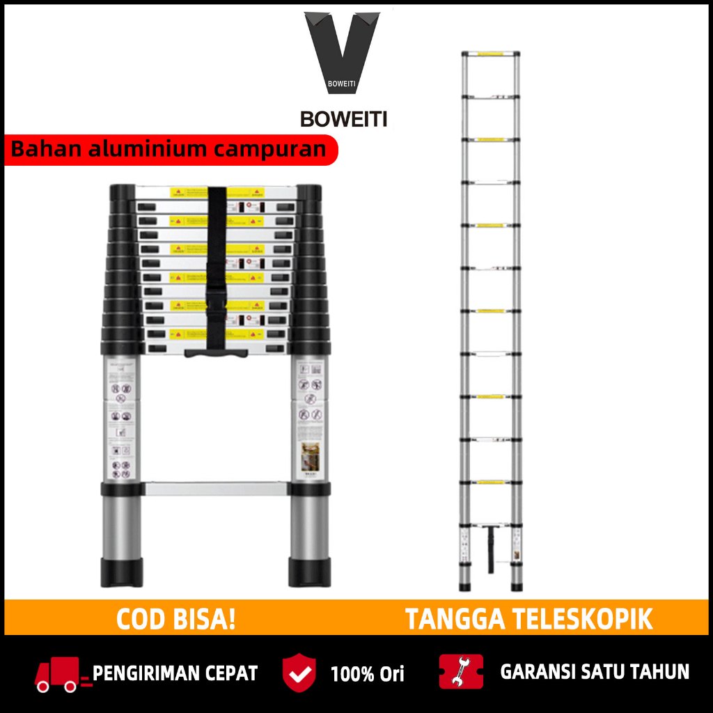 BOWEITI TANGGA SINGLE LIPAT ALUMINIUM TELESKOPIK 3.8M / TANGGA Single Telescopic 3.8M