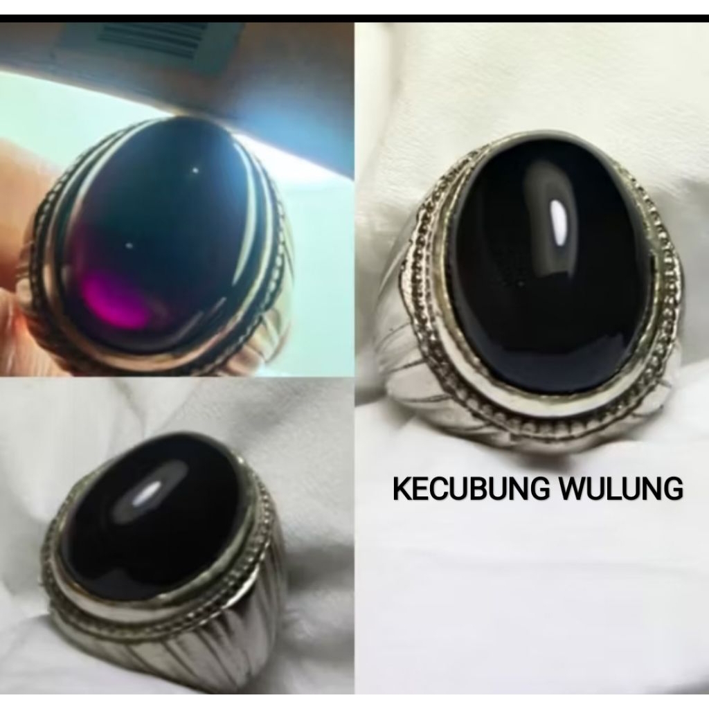 Batu Cincin kecubung wulung ungu tembus ring alpaka