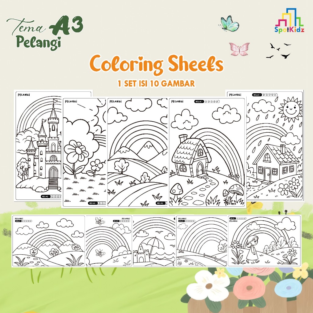 

KERTAS GAMBAR MEWARNAI TEMA PELANGI A3 ISI 10 LEMBAR - COLORING SHEET FOR KIDS READY STOCK