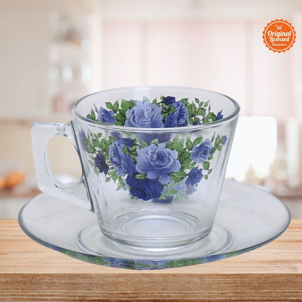 Briliant 8pcs Cup and Saucer Set Summer Blue Rose F