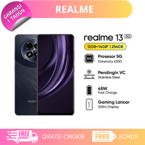 Realme 13 5G 12/256GB - MediaTek Dimensity 6100+ (6nm) - 45W SuperVOOC - Sertifikasi IP54 tahan debu