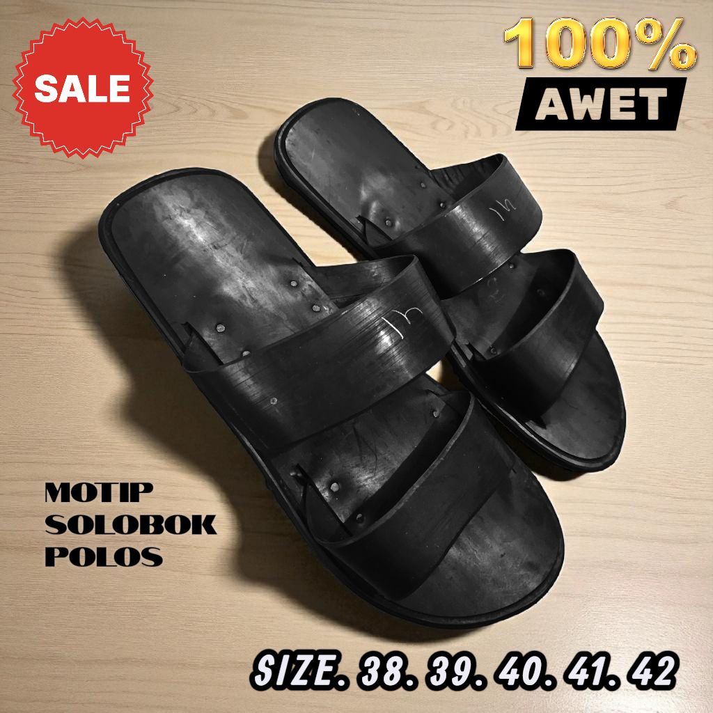 Sandal Pria Karet Ban Bekas Polos Hitam | Sandal Awet Anti Slip Ukuran 38-42