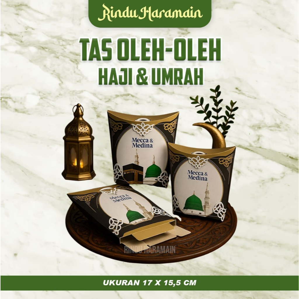 

Rindu Haramain - Premium Design Tas oleh oleh haji dan umrah / Souvenir / Paper bag tali gift ha,pers / isi 1