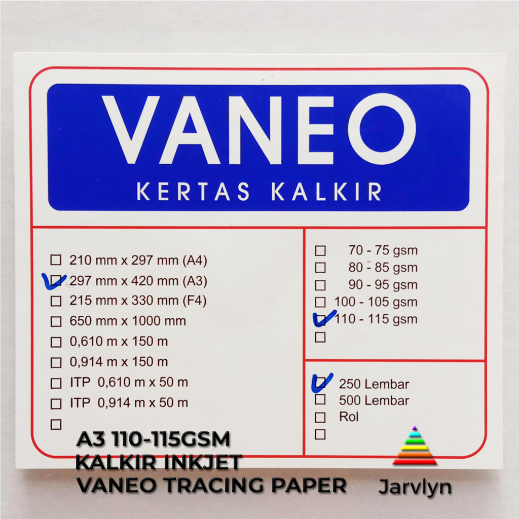 

Vaneo Kertas Kalkir Inkjet A3 110/115 gsm Tracing Paper eceran
