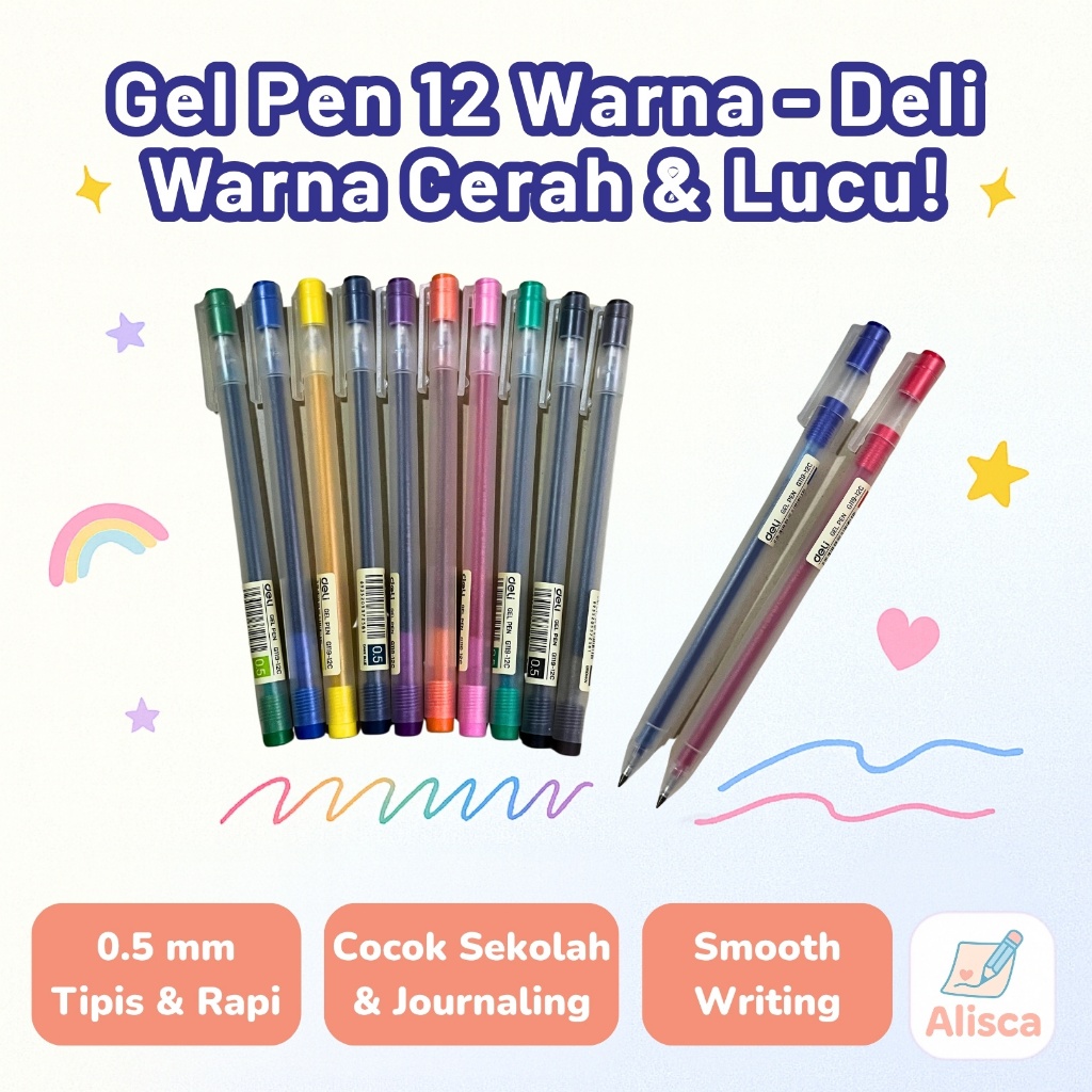 

Pulpen Gel 12 Warna DELI 0.5mm G119-12C - Smooth Writing | Journaling & Sekolah - Alisca