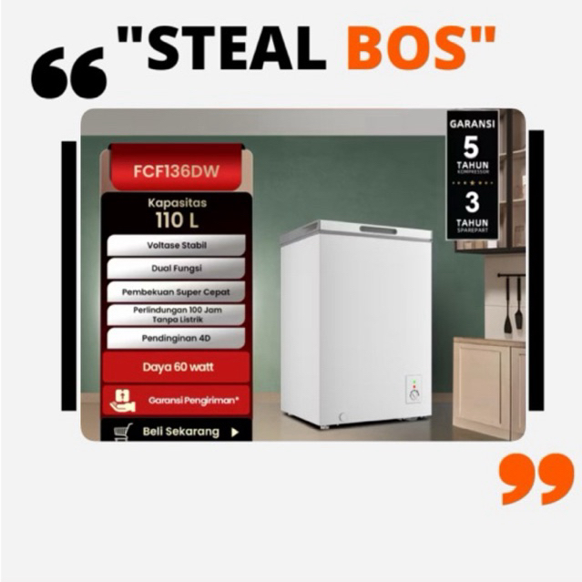 Freezer Changhong FCF 136 DW chest freezer kapasitas 110 Liter garansi resmi chest freezer changhong
