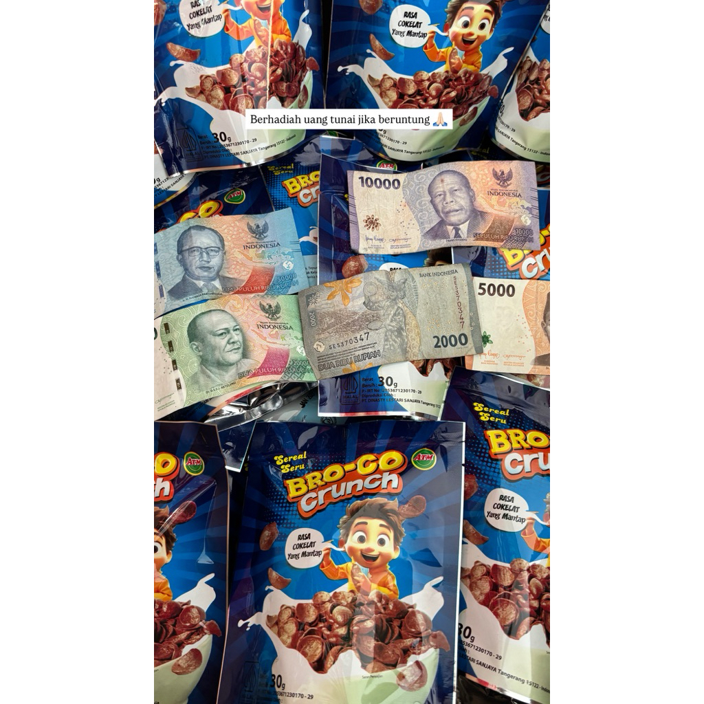 

SEREAL BRO-CO CRUNCH/ COCO CRUNCH/ CHOCO CHIP/ 1 PACK ISI 5 PCS (BERHADIAH UANG RP 2.000 - RP 50.000)