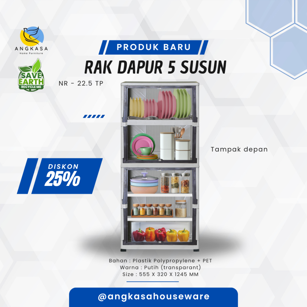 RAK DAPUR NAPOLLY 5 SUSUN - Rak dapur plastik / Rak piring minimalis/ Tempat penyimpanan piring dan 