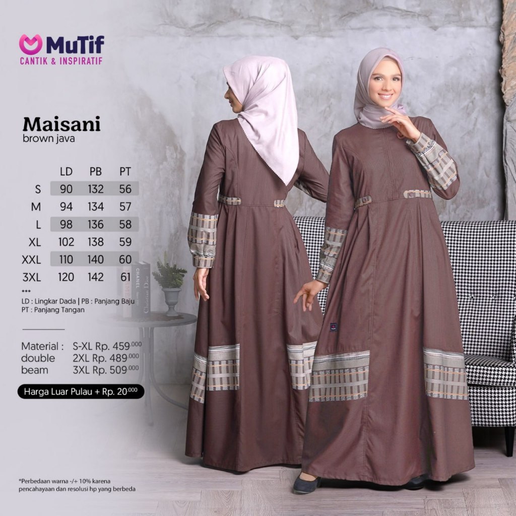 Gamis Wanita MUTIF MAISANI OLIVE GREEN, BROWN JAVA, RUBY RED || COD || Gamis Dewasa Katun Original