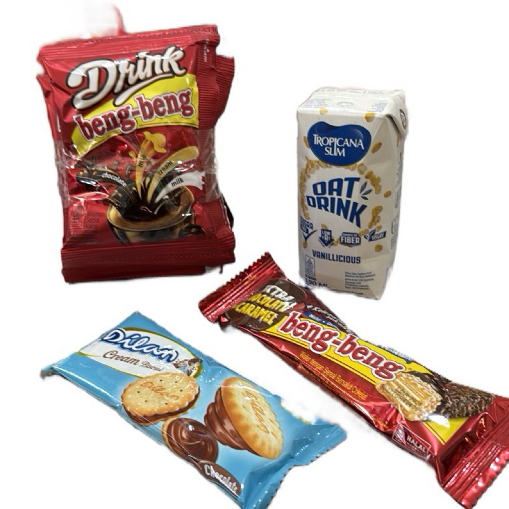 

(C4) Combo Hemat Beng-Beng Drink 1rntg, Tropicana slim oat drink 190ml, 1pcs beng-beng, 1pcs dillan