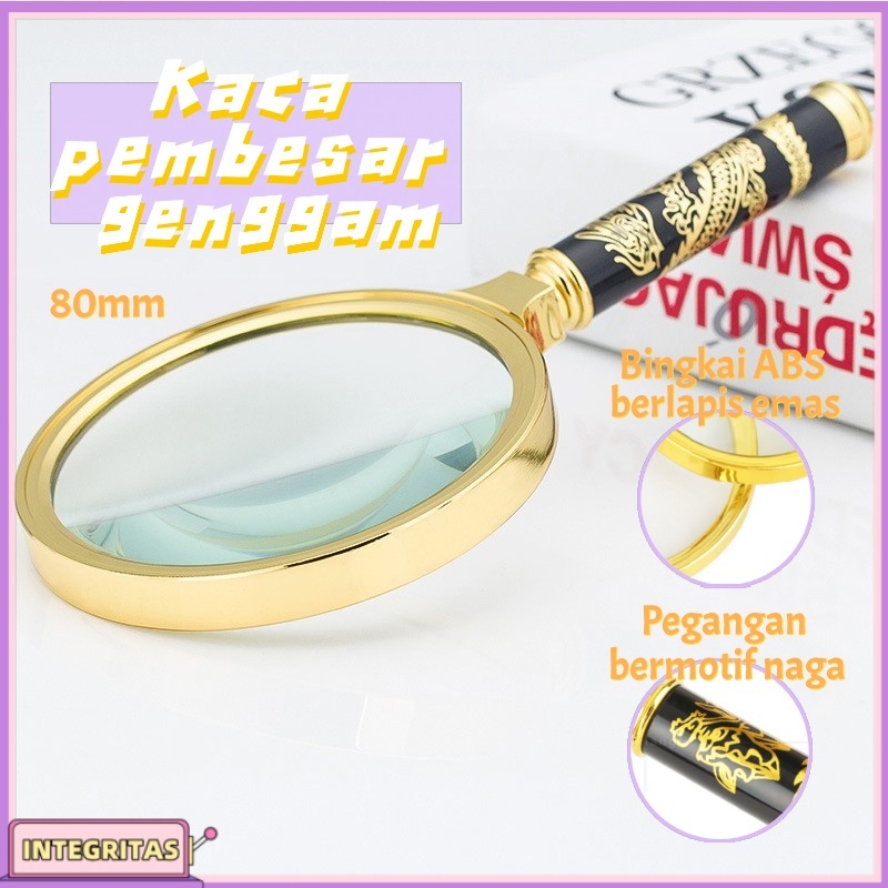 

Kaca pembesar lensa kaca optik, kaca pembesar berbingkai emas dengan gagang naga, kaca pembesar genggam untuk lansia yang sedang membaca