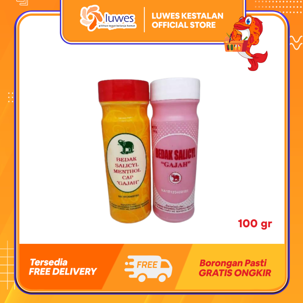 (LUWES) Salicyl Cap Gajah Bedak Gatal 100gr Salicyl Pink / Salicyl Menthol | Salicyl Bedak Gatal 100