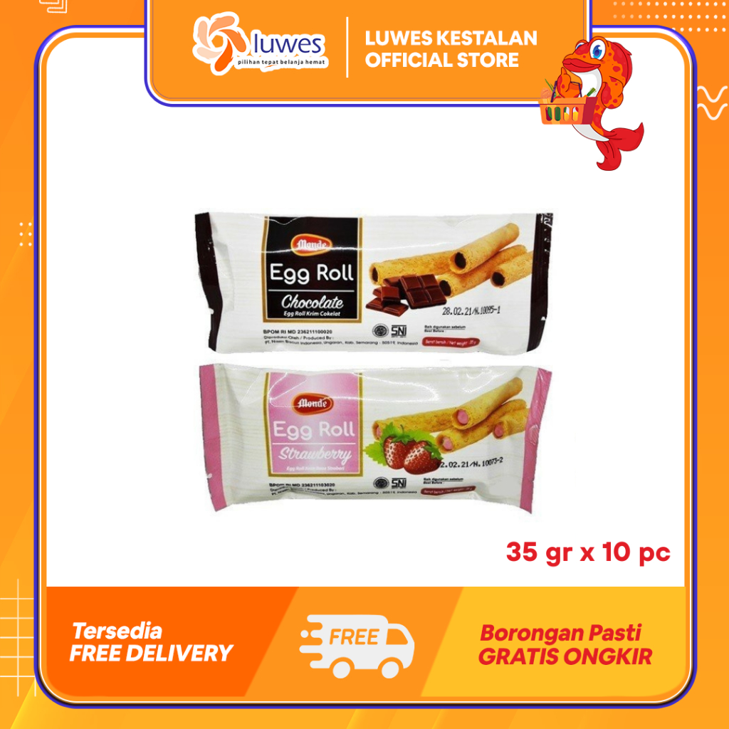 

Monde Egg Roll 35gr x 10pcs Stroberi / Coklat / Keju Biskuit Gurih & Istimewa