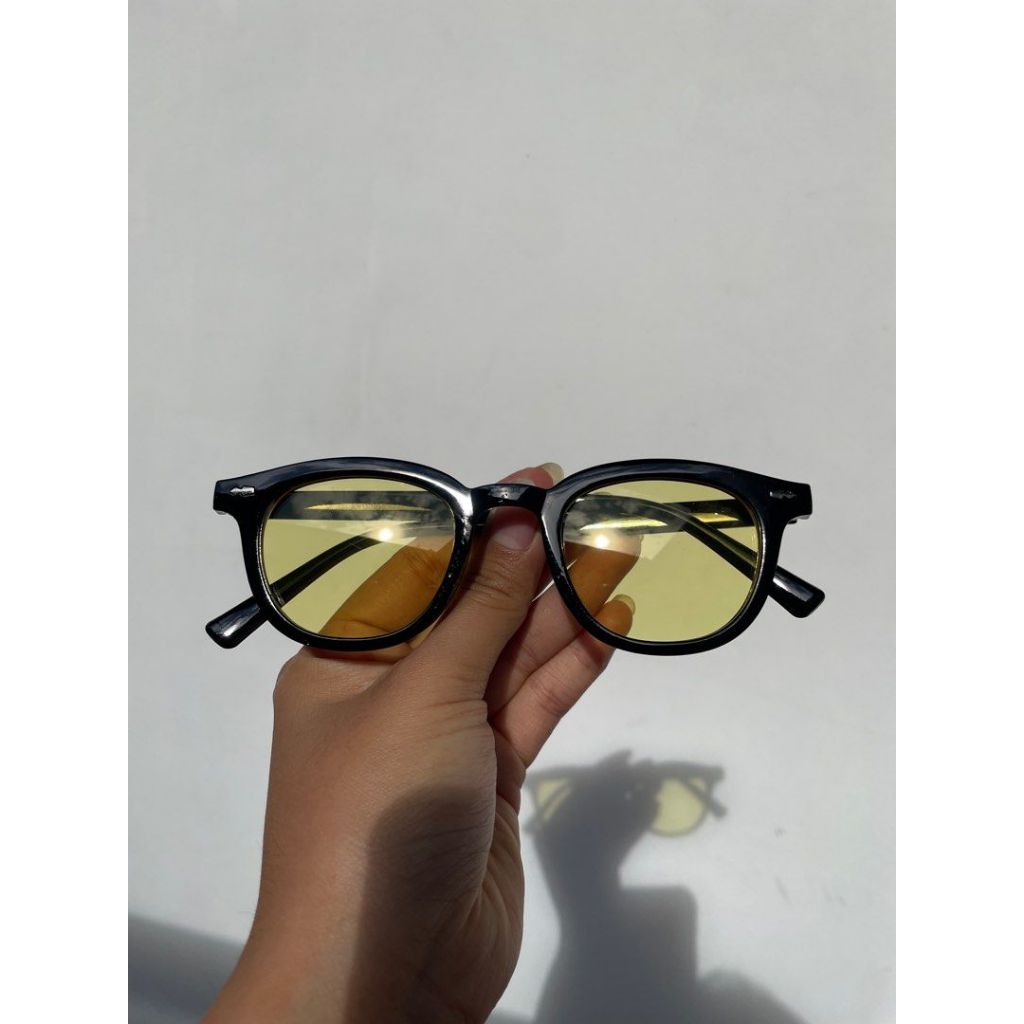 Kacamata bulat johnny depp yellow light glasses unisex small frame