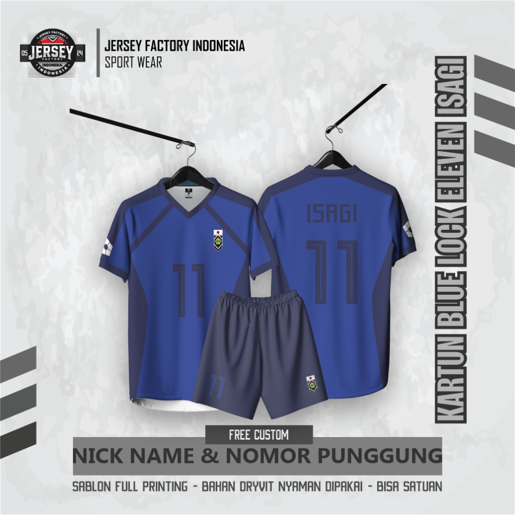 Jersey Sepak Bola Anime Blue Lock Custom Nama