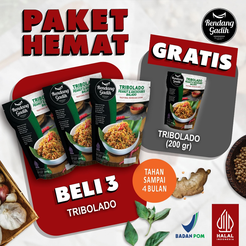 

Rendang Gadih - Paket 3 pcs Tribolado @ 200 g