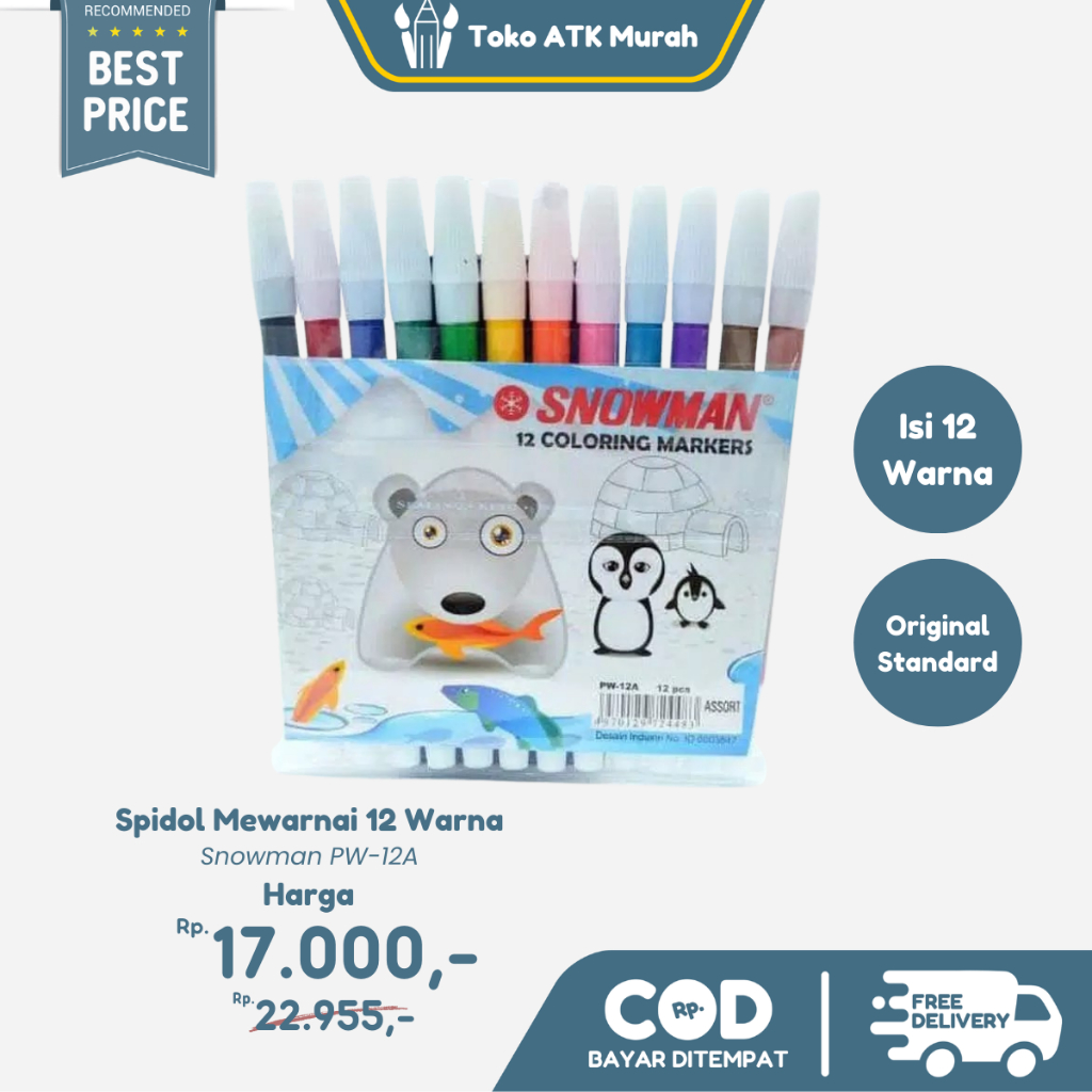 

Spidol Kecil 12 Warna Snowman PW-12A - 12 Coloring Markers