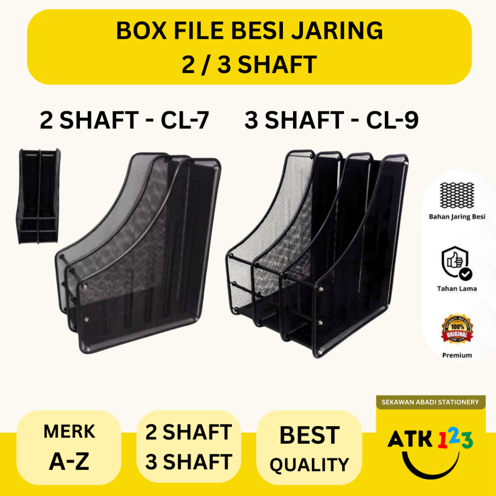 

A-Z Box File Magazine Case Jaring Besi merk A-Z - 2 Shaft / 2 Sap / 3 Shaft / 3 Sap Warna Hitam