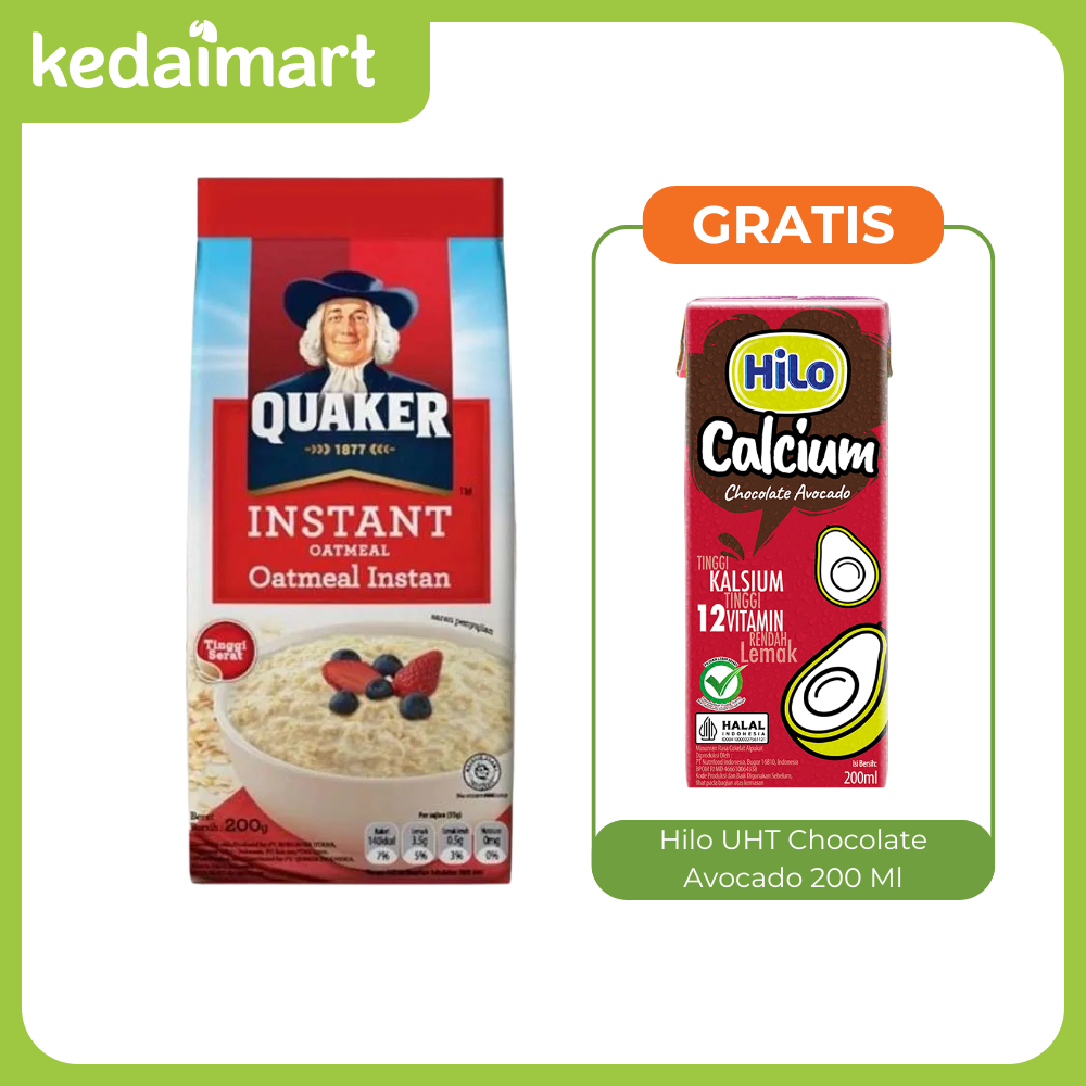 

Buy Quaker Instant Oat 200 Gram FREE Hilo UHT Chocolate Avocado 200 Ml
