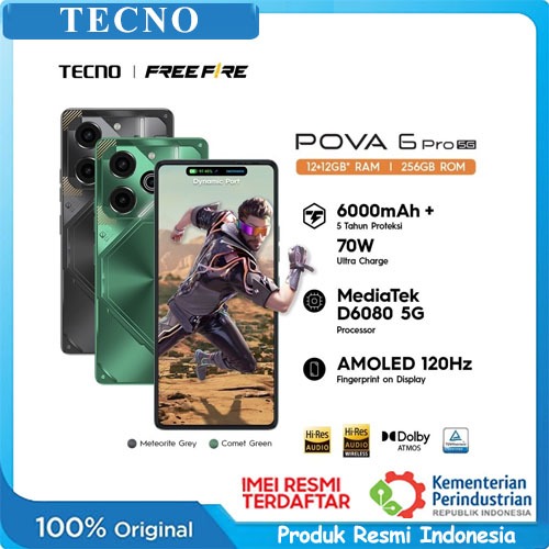 Tecno Pova 6 Pro 5G Ram 12/256 Fullset Garansi Resmi