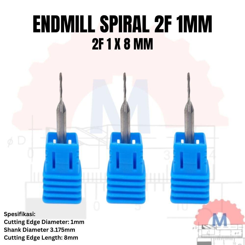 Endmill 2F spiral 1mm cnc router endmill acrylic aluminium dll