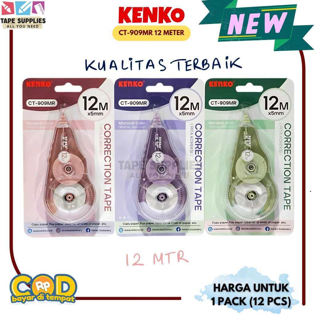

(12 PCS) Tipex VERSI PREMIUM Correction Tape KENKO Tip-ex Pita Koreksi